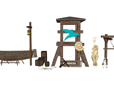 Industrial Equipment Setup With Wooden Tower Structure Storage Boxes And Maintenance Tools 3d model