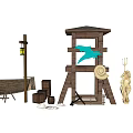 Industrial Equipment Setup With Wooden Tower Structure Storage Boxes And Maintenance Tools
