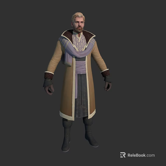 Medieval Style Male Character With Mythical Creature And Long Robe Scarf Outfit 3d model 