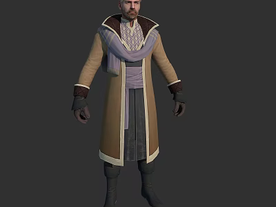 Medieval Style Male Character With Mythical Creature And Long Robe Scarf Outfit 3d model
