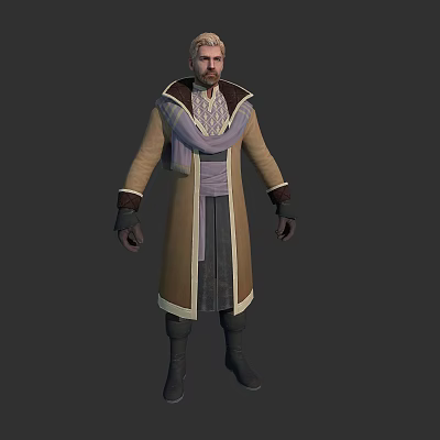 Medieval Style Male Character With Mythical Creature And Long Robe Scarf Outfit 3d model