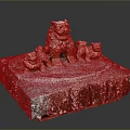 Traditional Stone Carving With Large Lion And Small Cubs On Textured Base