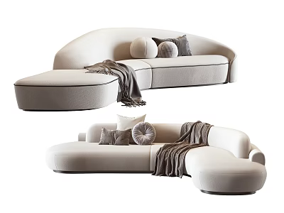 Modern Sectional Sofa With Neutral Upholstery Plush Pillows Cozy Throw Blanket For Living Room Comfort 3d model