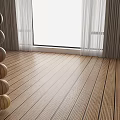 Bright Room With Natural Wooden Floor Large Window Curtains And Spherical Decor