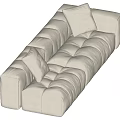 Off White Sectional Sofa with Tufted Design and Soft Pillows in Modern Fabric Upholstery
