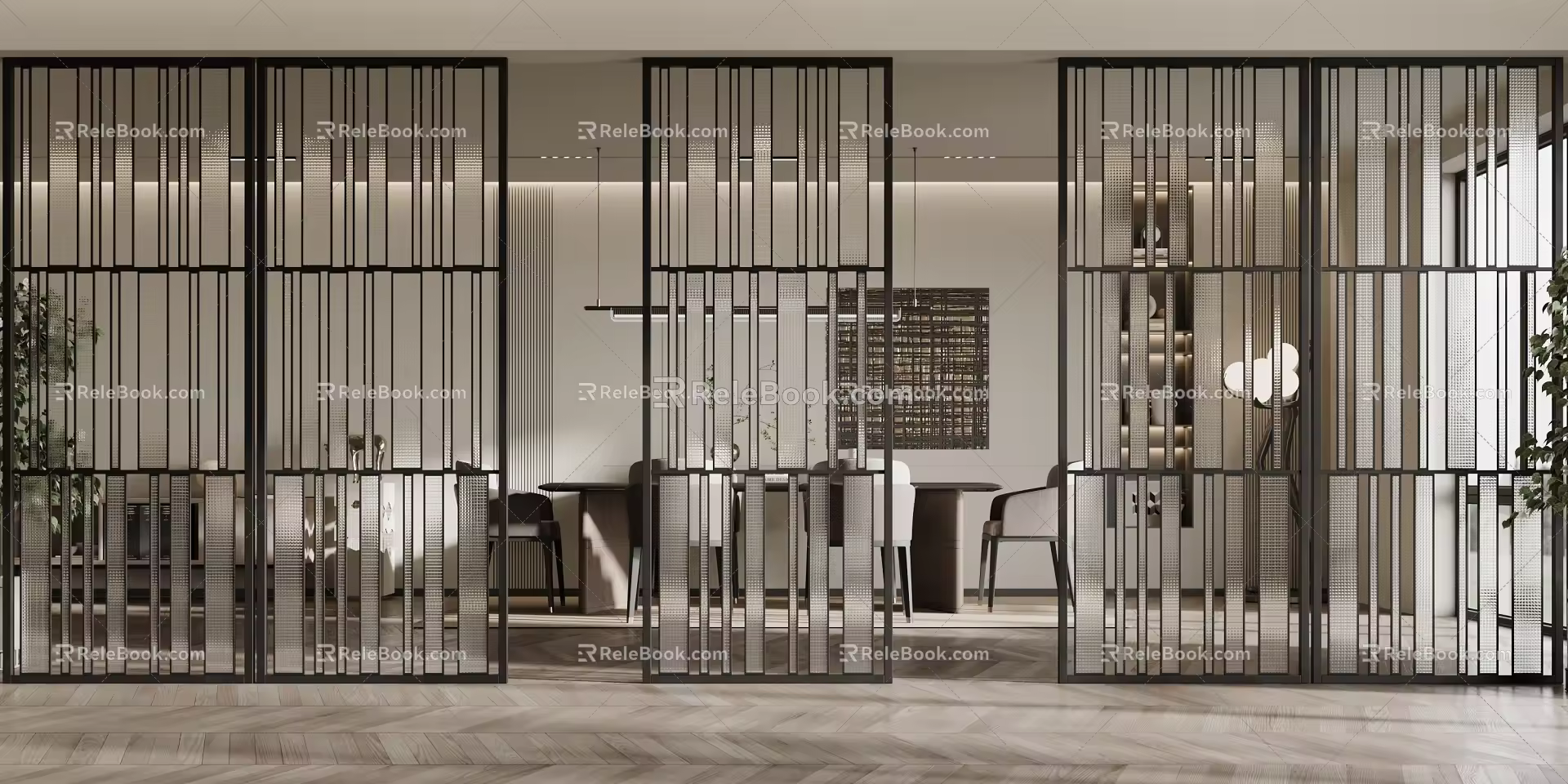 Modern screen partition glass partition 3d model