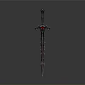 Fantasy Metallic Sword Weapon With Sharp Blade Red Blue Accents And Intricate Hilt Design