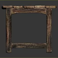 Vintage Wooden Long Table With Natural Wood Grain And Patched Black Marks On Distressed Surface