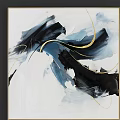 Elegant Modern Abstract Painting With Flowing Teal Gold And Black Curved Lines