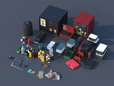 Comprehensive Hardware Tools Collection With Black Red Toolboxes And Various Accessories 3d model
