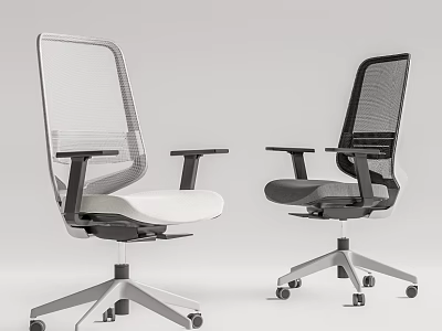Modern Office Chair Design With White And Black Mesh Backrest Armrests And Adjustable Wheels 3d model