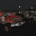 Red And Camouflage Off Road Vehicles With Heavy Duty Tires And Military Design
