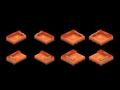 Orange Square Furniture Pieces With Varied Decorative Borders And Platform Designs 3d model