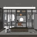 Modern Walk-in Closet With Glass Doors Hanging Clothes And Dressing Table