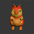 Cute Red and Orange Gradient Cartoon Squirrel-like Creature with Black Ears Standing Pose