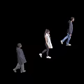 Group of People Walking In Indoor Space With Casual And Formal Attire On Wooden Floor 3d model