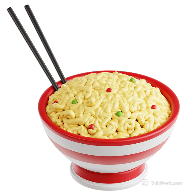 Vibrant Ramen Decorative Figurine Set With Striped Bowl Yellow Noodles Chopsticks And Colorful Dots 3d model 