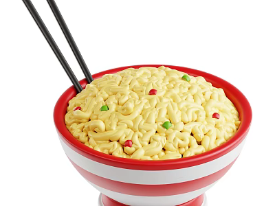Vibrant Ramen Decorative Figurine Set With Striped Bowl Yellow Noodles Chopsticks And Colorful Dots 3d model