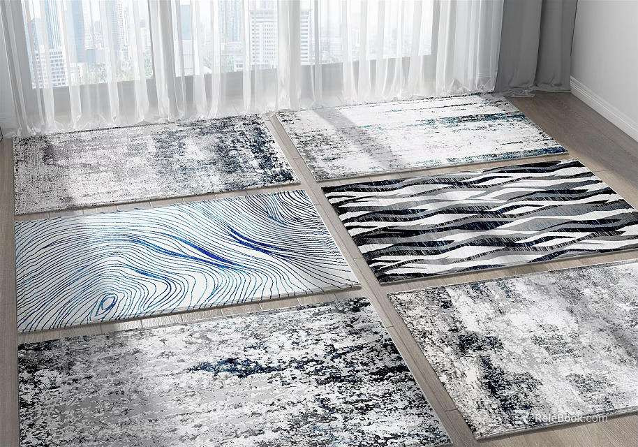 Modern Square Rugs With Abstract Blue White And Black Geometric Patterns 3d model 
