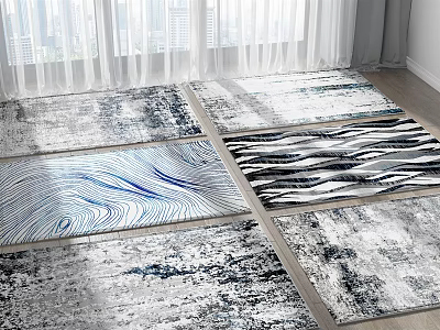 Modern Square Rugs With Abstract Blue White And Black Geometric Patterns 3d model
