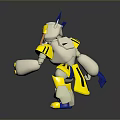 3D Mechanical Creature Character With Yellow White Body Blue Ears And Green Eyes
