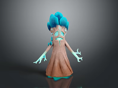 Game Movie Character Fantasy Tree Creature With Blue Treetop And Glowing Branch Arms 3d model