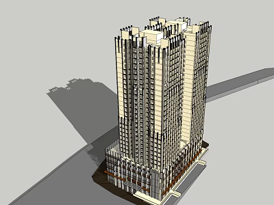 Modern High Rise Apartment Building With Glass Windows Stone Facade And Podium Base Design 3d model