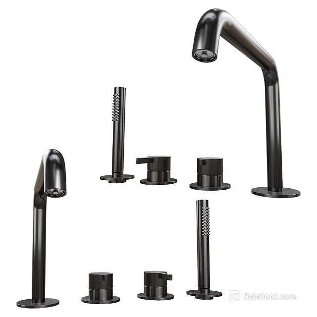 Modern Black Faucet Components With Various Stylish Parts And Sleek Design 3d model 
