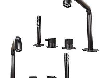 Modern Black Faucet Components With Various Stylish Parts And Sleek Design 3d model