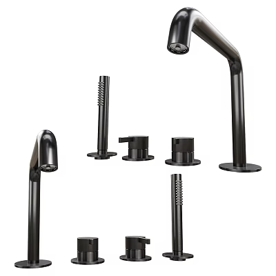 Modern Black Faucet Components With Various Stylish Parts And Sleek Design 3d model