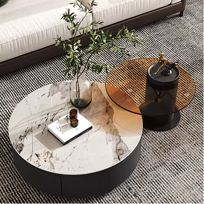 Modern Marble Coffee Tables With Black Base Glass Top Green Plant Gold Decor And Book 3d model