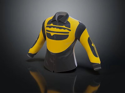 Fashionable Black and Yellow Long Sleeve Shirt With Burger Logo Design 3d model