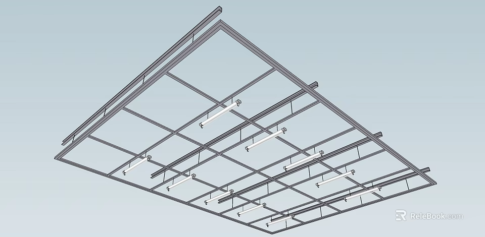 Suspended Ceiling Structure With Metal Framework Grid And Recessed Lighting Fixtures 3d model