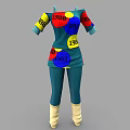 Teal Outfit With Colorful Circular Patterns Numbers 1980 1985 1962 Blue Pants And Beige Boots