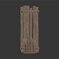 Wooden Fence Structure With Tall Main Panel And Small Spiked Barrier Sections 3d model