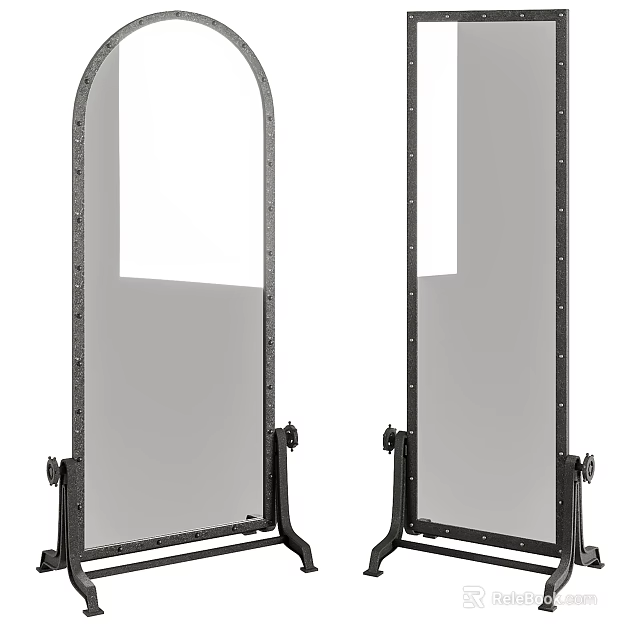 Floor Standing Mirrors With Black Metal Frame And Stable Base For Home 3d model 