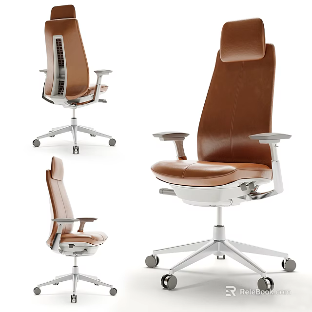 Brown Leather Office Chair With Modern Design Adjustable Armrests And Silver Base 3d model 