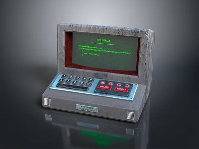 Vintage Sci Fi Control Panel With Green Screen Display Numeric Keypad Red Buttons And Gray Enclosure 3d model