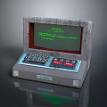 Vintage Sci Fi Control Panel With Green Screen Display Numeric Keypad Red Buttons And Gray Enclosure
