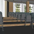 Modern Conference Room Interior With Stepped Seating Green Gray Seats And Green Plants