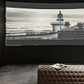 Luxurious Home Theater Interior Design With Large Projection Screen And Comfortable Tufted Seating 3d model