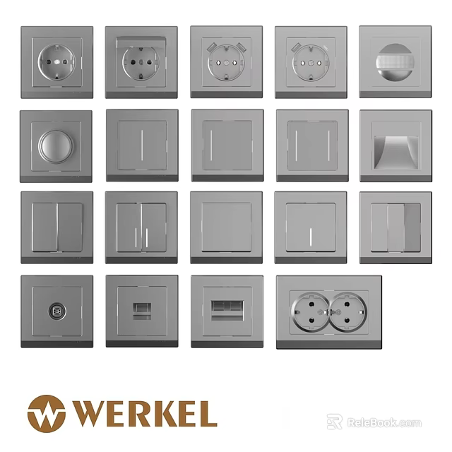 Modern Gray Electrical Switches And Sockets With Various Designs For Daily Electrical Appliances 3d model 