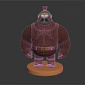 Red Muscular 3D Game And Movie Character With Mustache On Orange Base