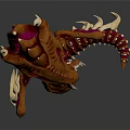 Fierce Fantasy Creature With Orange Pink Exoskeleton Spiked Body Clawed Limbs And Long Tail