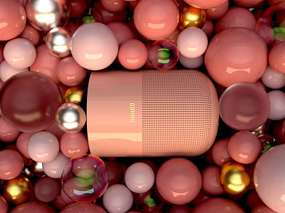 Pink Bluetooth Speaker With Modern Design Surrounded By Colorful Decorative Balls 3d model