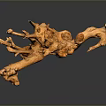 Wooden Carving with Orange Root Branch Shape Artistic Decorative Home Decor Piece