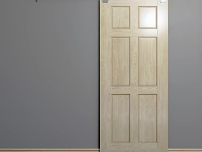 Light Wood Barn Door With Panel Design Against Gray Wall Background 3d model