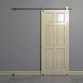 Light Wood Barn Door With Panel Design Against Gray Wall Background 3d model
