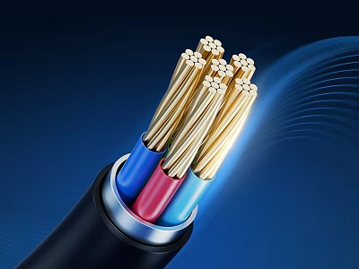 High Quality Cable Internal Structure With Golden Wires And Colored Insulation 3d model