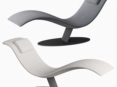 Modern Curved Lounge Chair With White And Gray Upholstery And Round Base 3d model